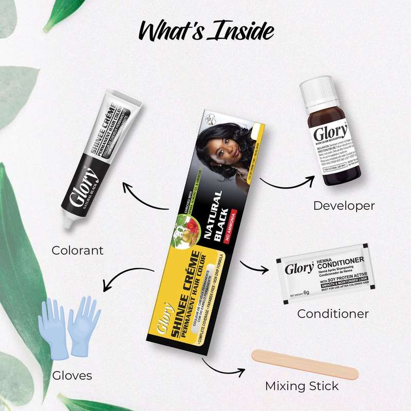 Glory Shinee Crème Hair Dye Kit - Ammonia Free - 50ml - Natural Black
