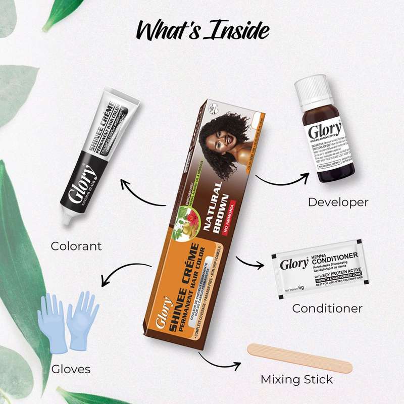Glory Shinee Crème Hair Dye Kit - Ammonia Free - 28ml - Natural Brown