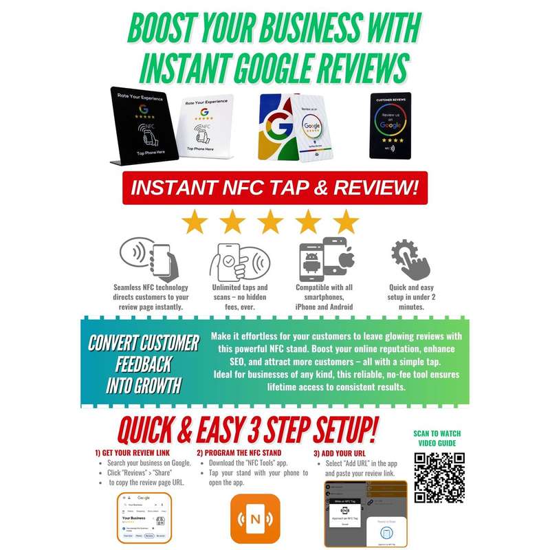 Google Review NFC Activated Business Review Instant Feedback Tap Card-Black
