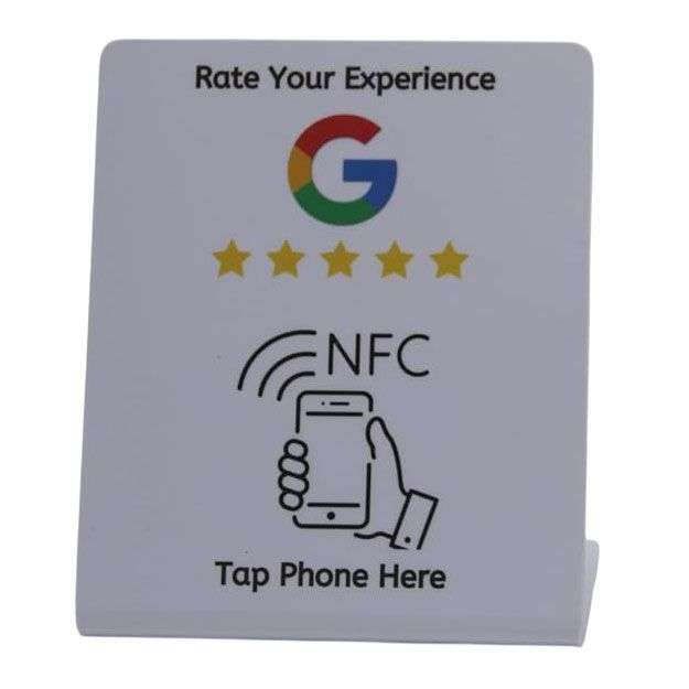 Google Review NFC Activated Table/Counter Top or Desk Display Stand - White