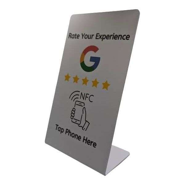 Google Review NFC Activated Table/Counter Top or Desk Display Stand - White