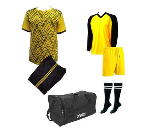 German Style Soccer Kit &amp; Goalkeeper Set &amp; Kit Bag - Team of 15 - Yellow