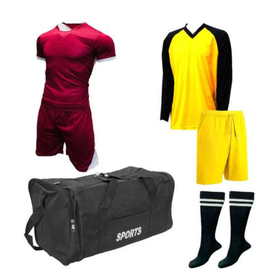 Soccer Kit &amp; Goalkeeper Set &amp; Kit Bag - Football Team of 15 -Maroon &amp; White
