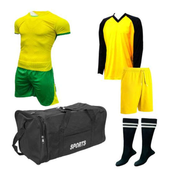 Soccer Kit &amp; Goalkeeper Set &amp; Kit Bag - Football Team of 15 -Emerald &amp; Gold