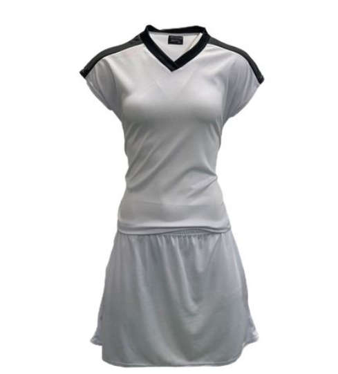 Netball Top/Skirt Kit Set for Women's Team of 10 - White with Black Trim &amp; Keyring