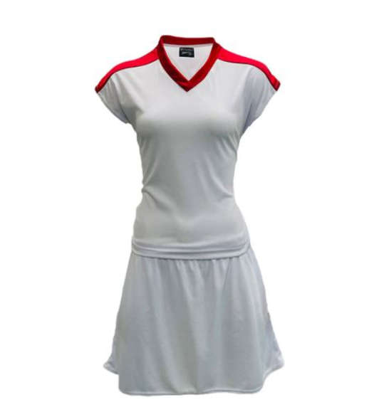 Netball Top/Skirt Kit Set for Women's Team of 10 - White with Red Trim &amp; Keyring