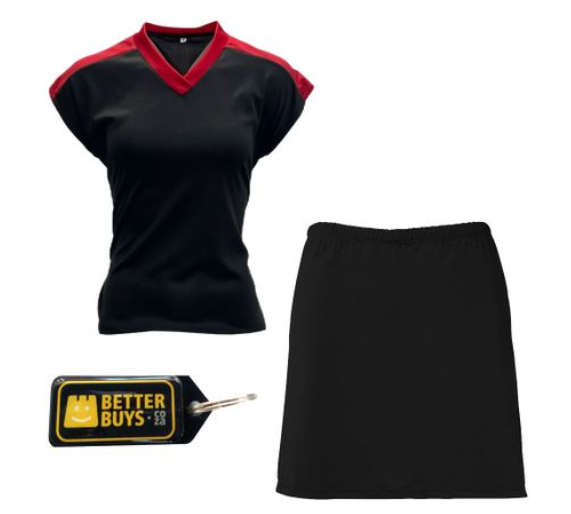 Netball Top/Skirt Kit Set for Women's Team of 10 - Red/Black &amp; Keyring