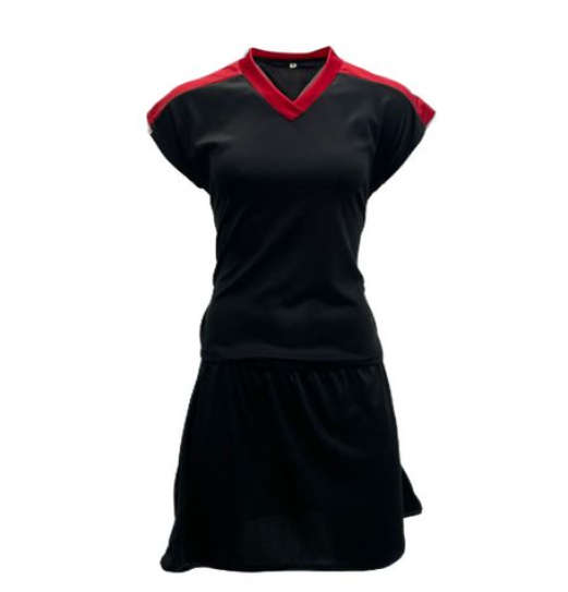 Netball Top/Skirt Kit Set for Women's Team of 10 - Red/Black &amp; Keyring