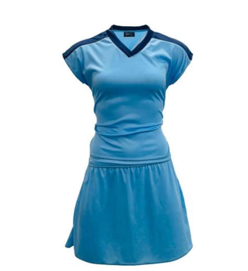 Netball Top/Skirt Kit Set for Women's Team of 10 - Sky Blue/Blue &amp; Bag