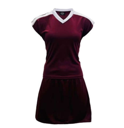 Netball Top/Skirt Kit Set for Women's Team of 10 - Maroon/White &amp; Bag