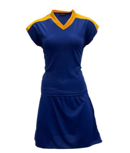 Netball Top/Skirt Kit Set for Women's Team of 10 - Royal Blue/Yellow &amp; Bag