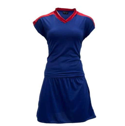 Netball Top/Skirt Kit Set for Women's Team of 10 - Royal Blue/Red &amp; Bag