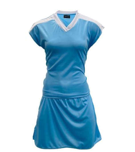 Netball Top/Skirt Kit Set for Women's Team of 10 - Sky Blue/White &amp; Bag