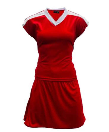 Netball Top/Skirt Kit Set for Women's Team of 10 - Red/White and Bag