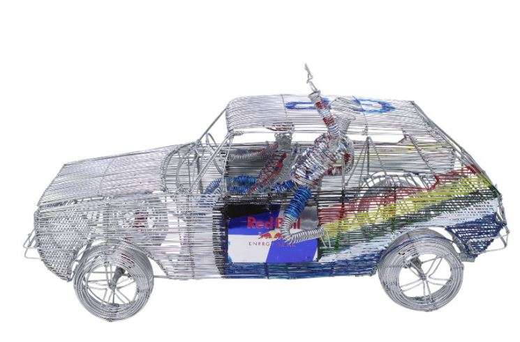 Handcrafted Wire Mesh Red Bull VW Golf Mk1 Model Car