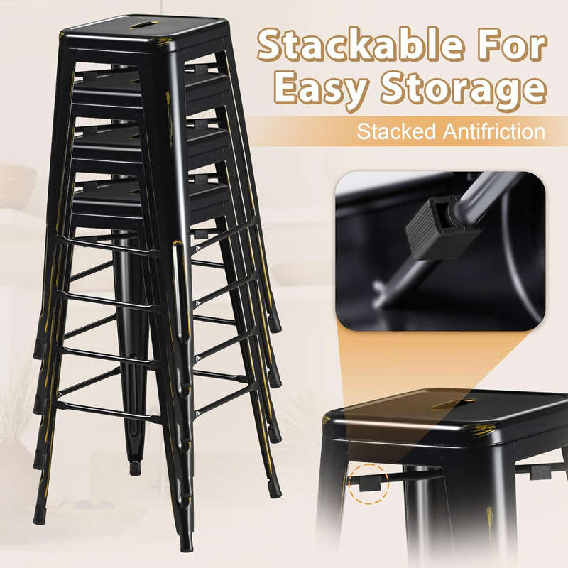Metal High Backless Stackable Bar Stool - Black - 3 Pack