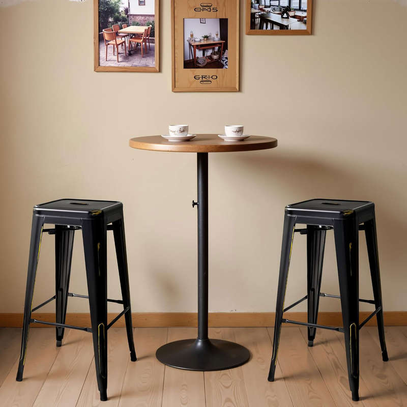 Metal High Backless Stackable Bar Stool - Black - 3 Pack