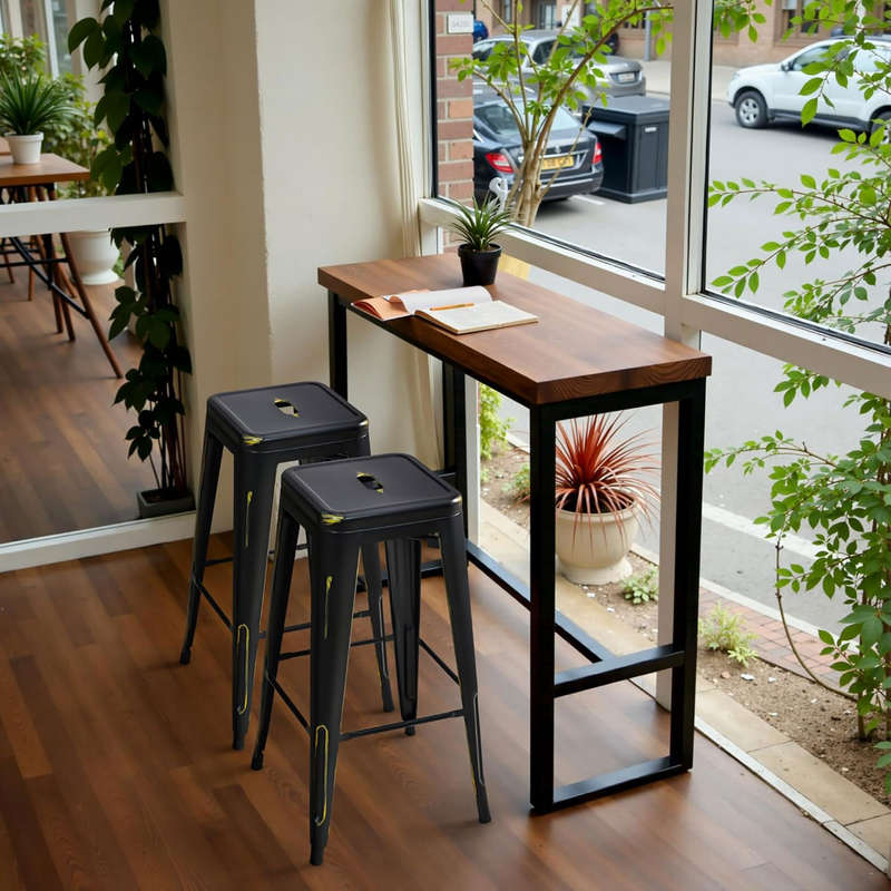 Metal High Backless Stackable Bar Stool - Black - 3 Pack
