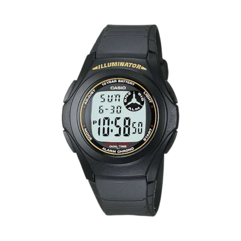 Casio Standard Round Black &amp; Gold Digital Watch (F200W-9AUDF)