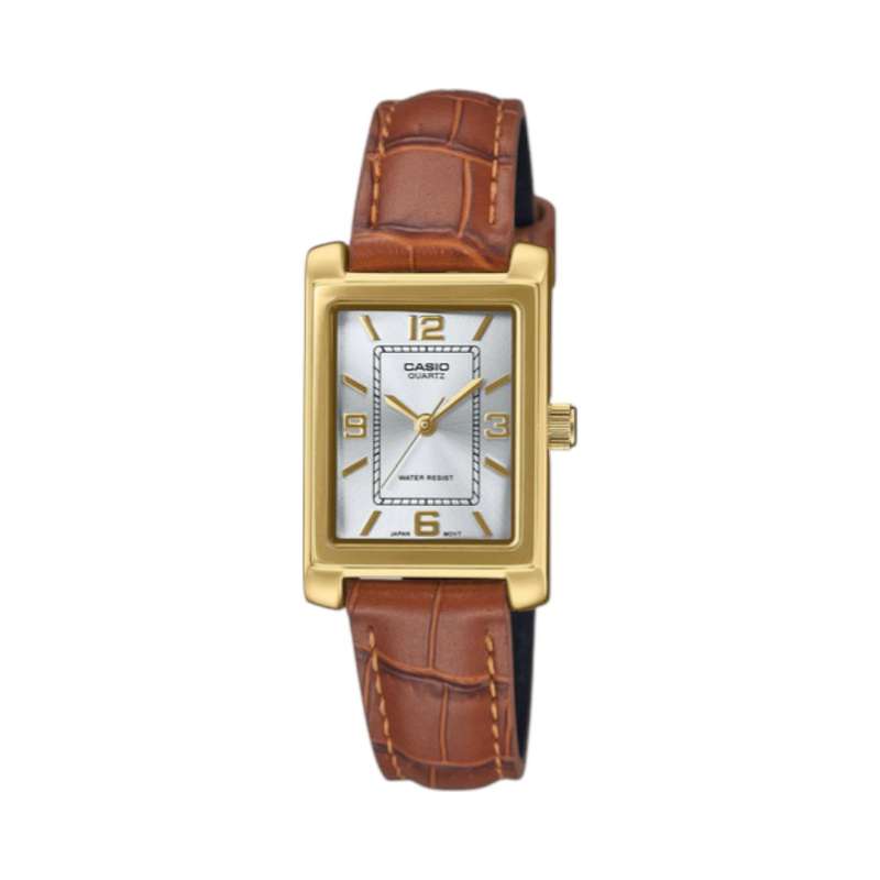 Casio Brown Leather with White Dial Analog Watch (LTP-1234GLL-7ADF)