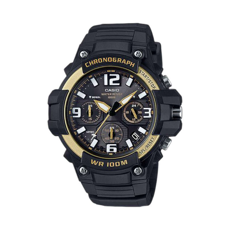 Casio MCW-100H-9A2VDF Chronograph 100m WR Black &amp; Gold Trim Wristwatch