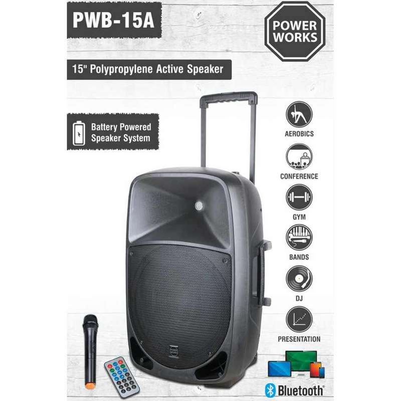 Powerworks PWB 15A Active Battery Powered 15 800w Trolley Speaker