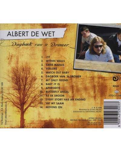 Albert De Wet  Dagboek Van 'N Dromer CD