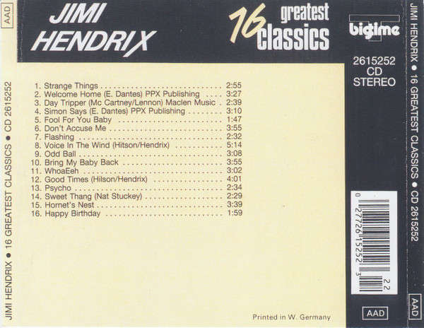 Jimi Hendrix  16 Greatest Classics CD IMPORT