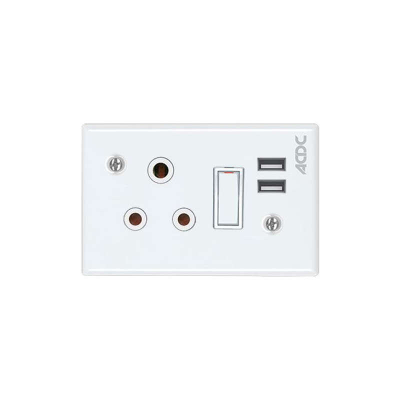 Classic Sockets 2 x 4 1 x 16A Switched Socket + 2 USB White