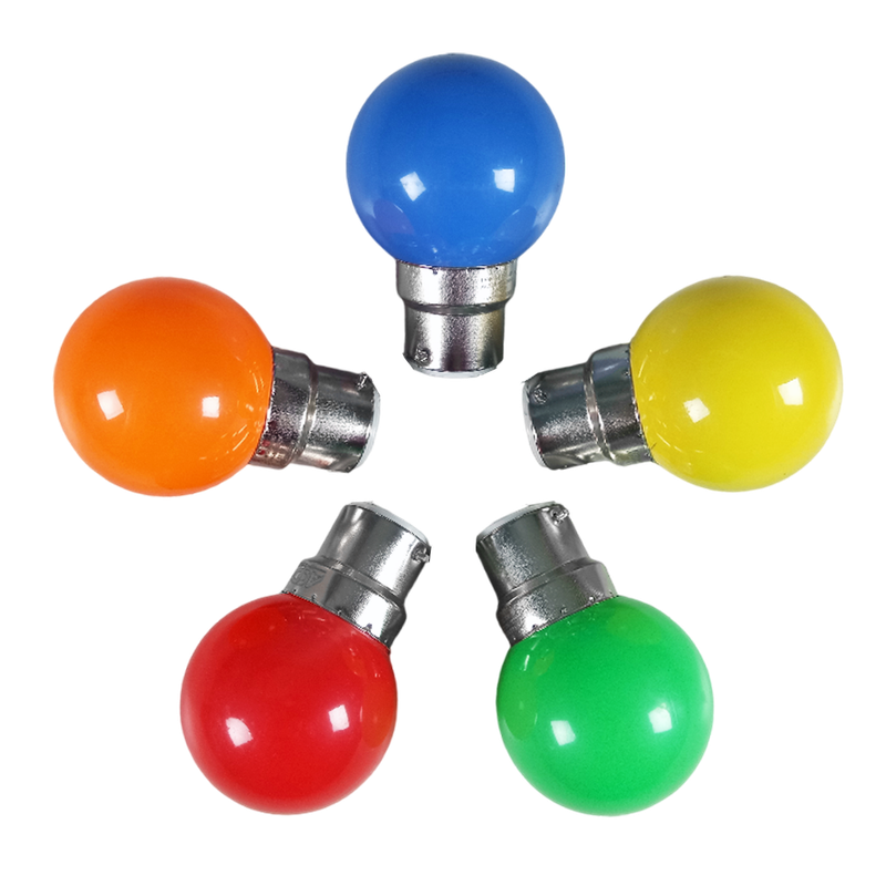 230VAC 1W B22 Lamp Ball Type Mixed Colour 5 Pack