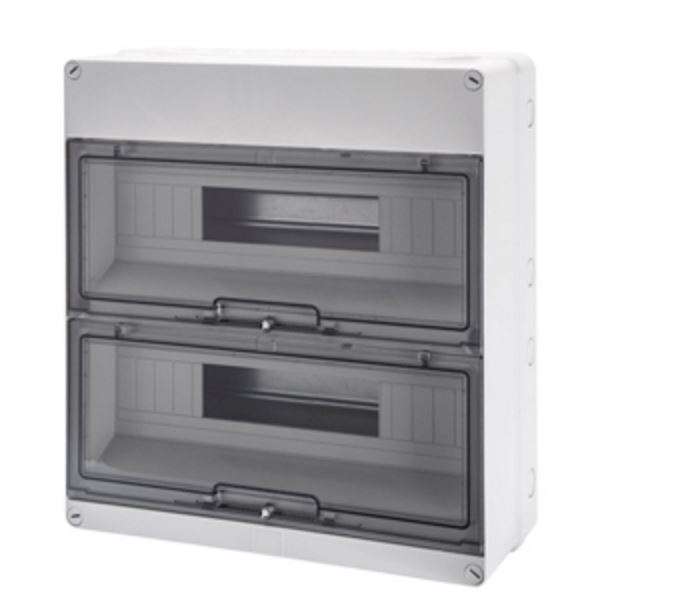 Grey Surface DB 2x18M Clear Door IP55