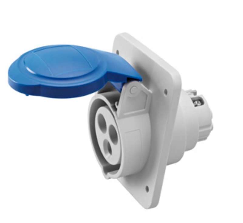 16A 2P+E 230V 10Deg Sock-Outlet IP44 6H 62x62 Flange