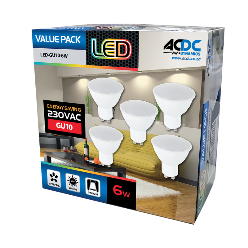 230VAC 6W GU10 Warm White Down Light /5 Pack