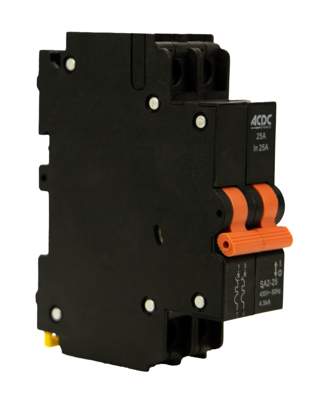 Circuit Breaker 13mm 4.5KA  2 Pole D-Curve  25A