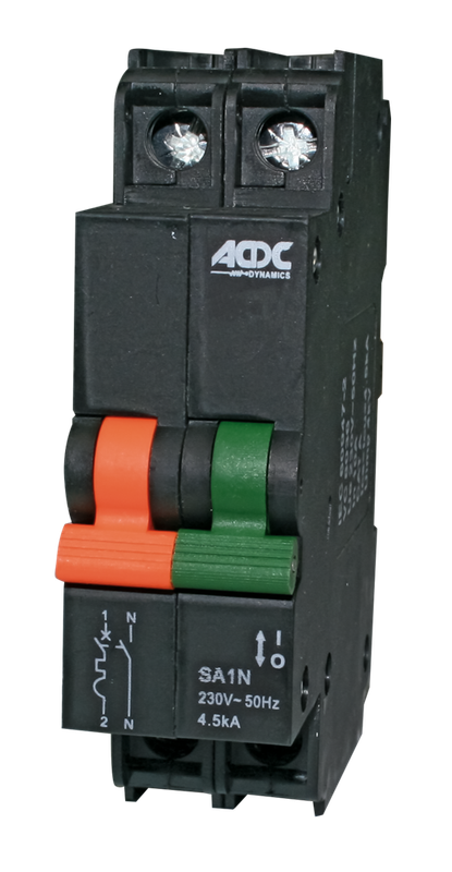 Circuit Breaker 13mm 4.5KA  1 Pole+N D-Curve 25A