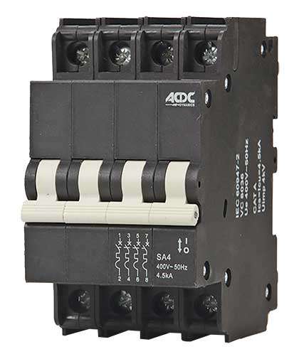 Circuit Breaker 13mm 4.5KA  4 Pole C-Curve   25A