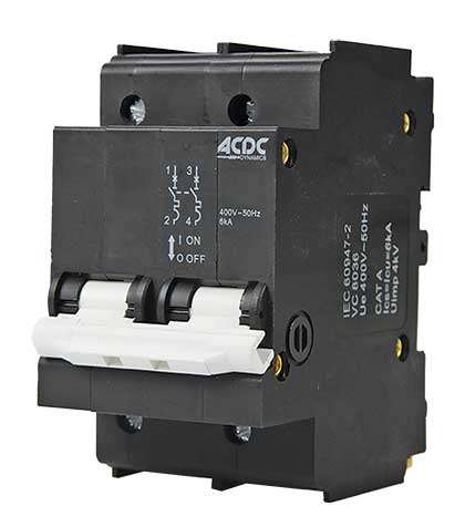 Circuit Breaker 13mm 6KA  2 Pole C-Curve   100A