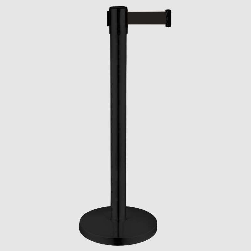 Queue Barrier-Black Pole With 2M Retractable Black Belt Domed Base Design