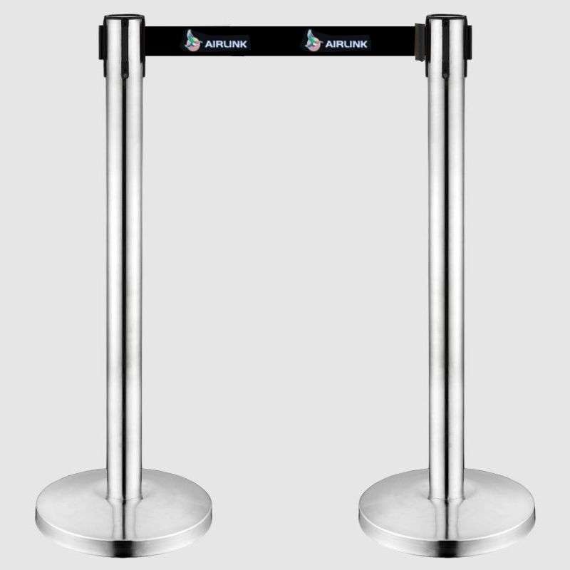 Queue Barrier-Silver Pole With 2M Retractable Black Belt Domed Base Design