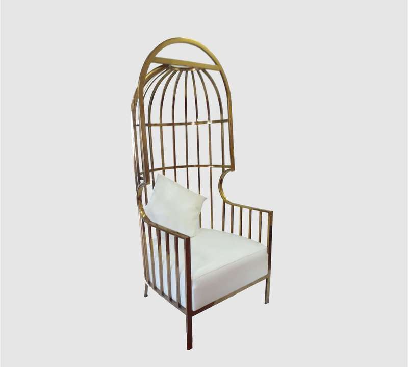 Golden Stainless Steel Royal Throne Chair With White PU Finish