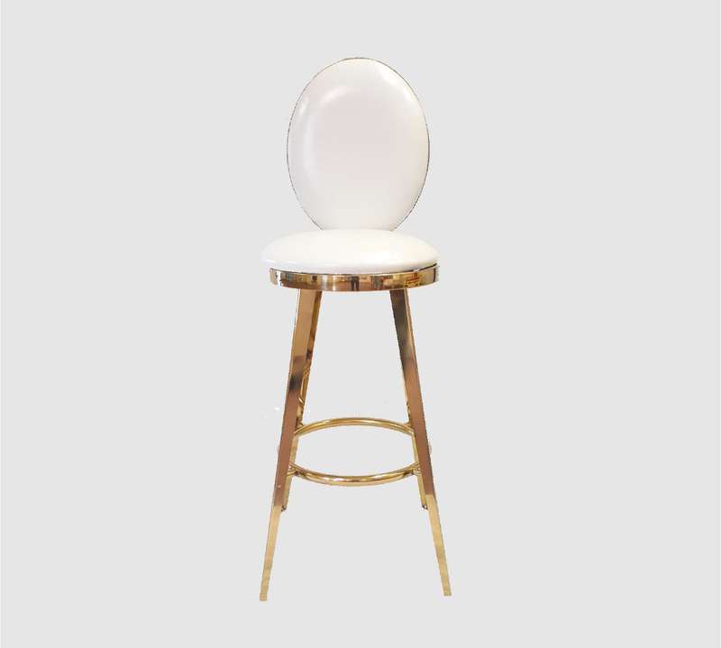 Gold Bar Chair With Oval White PU Padded Finish