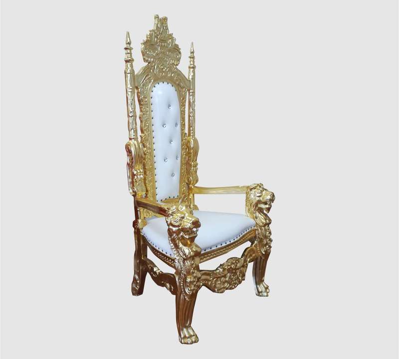 King Throne Chair Gold Frame & White PU Finish