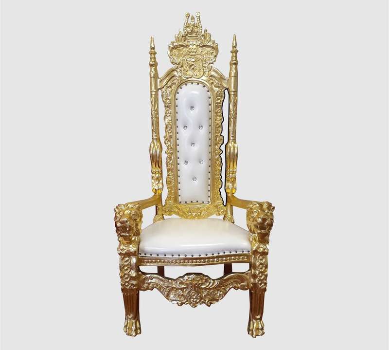 King Throne Chair Gold Frame & White PU Finish