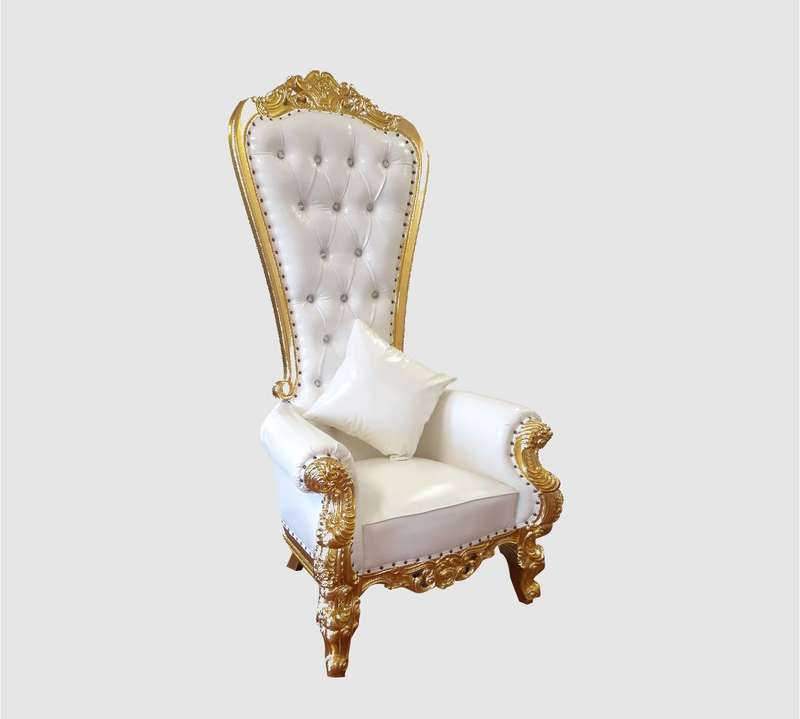 High Back Royal Throne Chair Gold Frame & White PU Finish