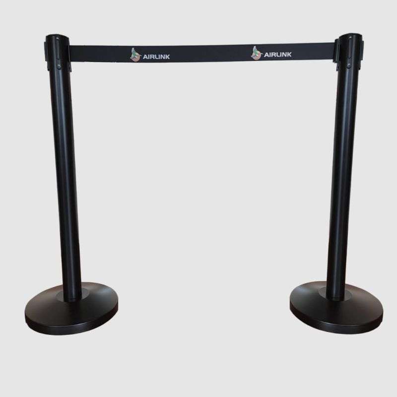 Queue Barrier-Black Pole With 2M Retractable Black Belt Domed Base Design