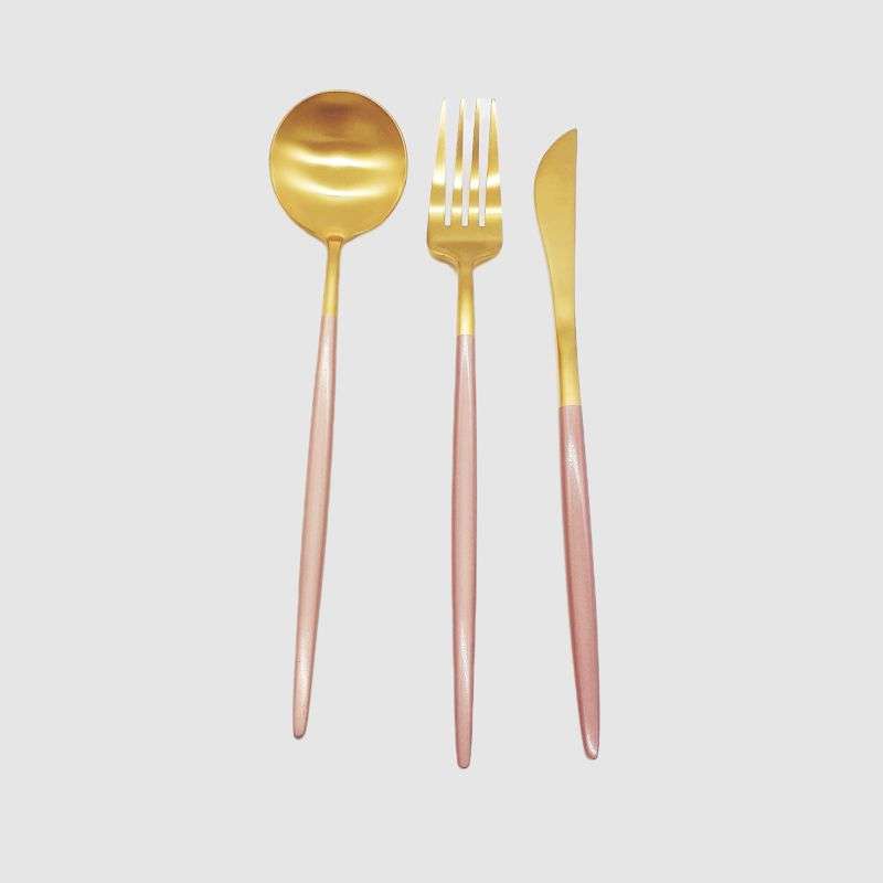 3Pc Two Tone Cutlery Set- Pink & Gold