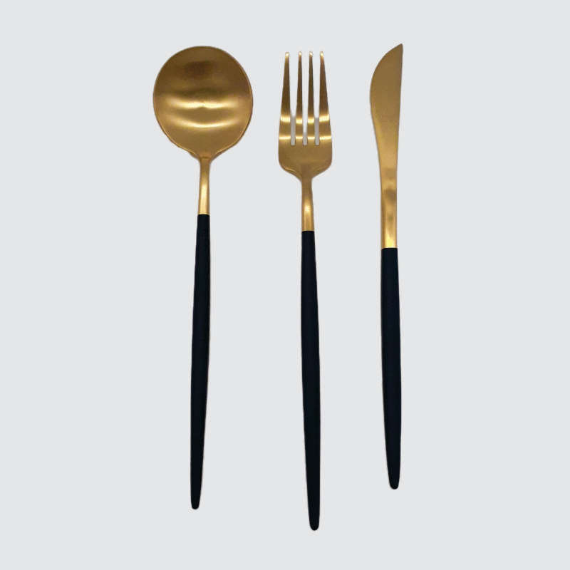 3Pc Two Tone Cutlery Set- Gold&Black