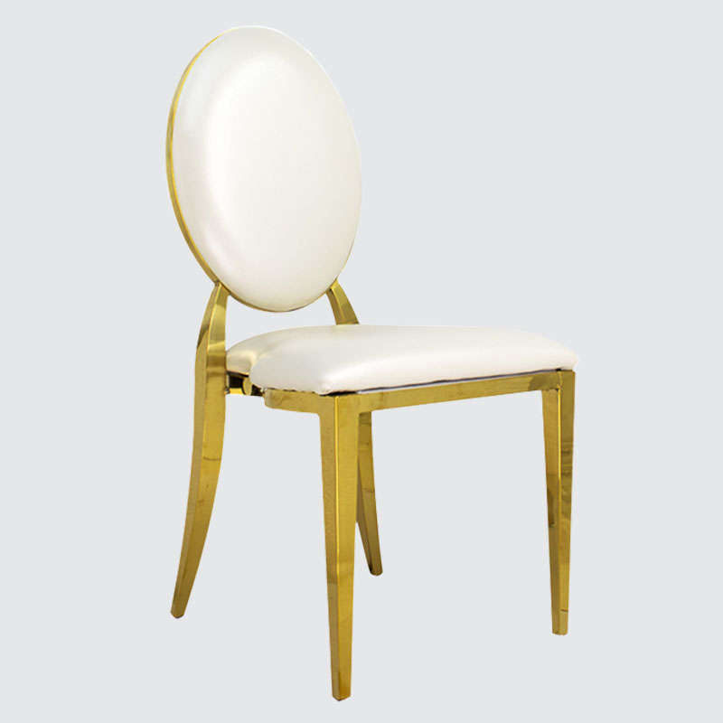 Golden Trim Padded Chair With White PU Finish
