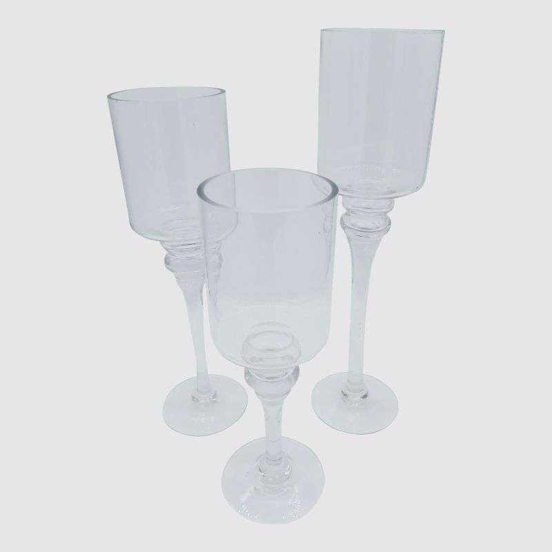 3Pc Glass Pillar Candle Holder Set (30cm,35cm,40cm)