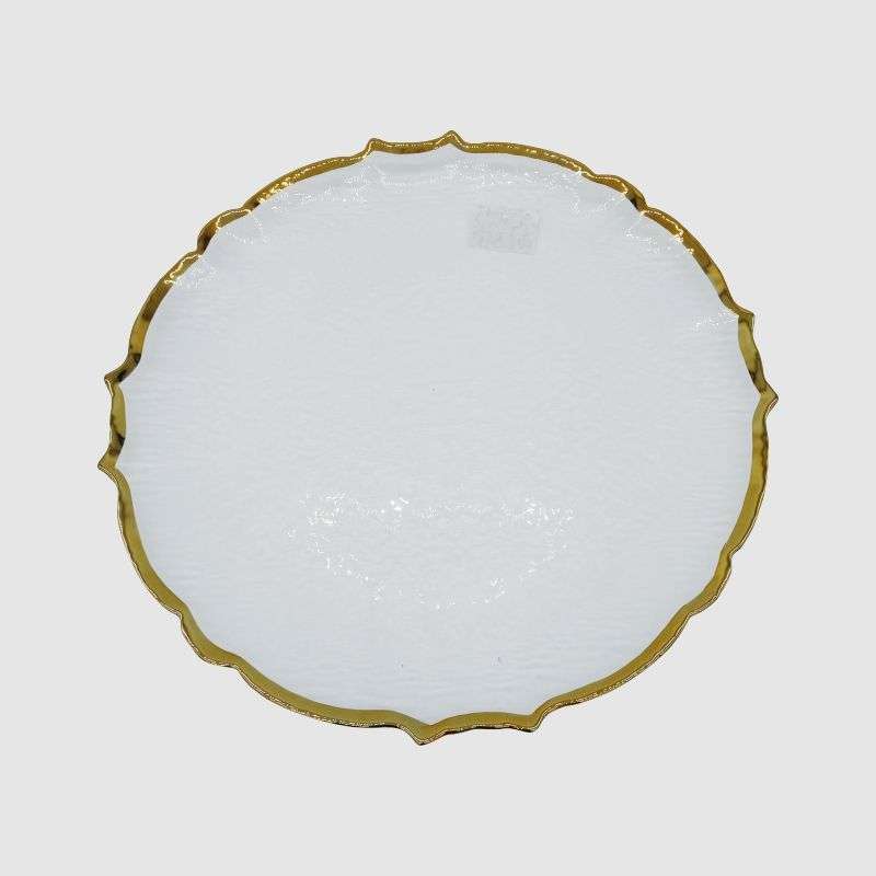 Glass Underplate With Flower Pattern Gold Rim